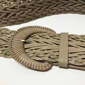Talbots Womens XL Genuine Leather Wide Braided Woven Belt Taupe Tan Boho 240560